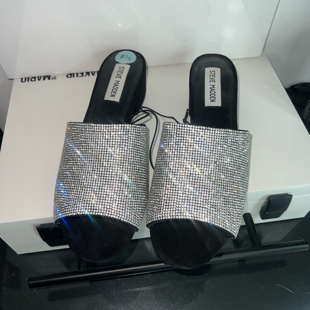 Steve Madden Silver Crystal Slide Sandals